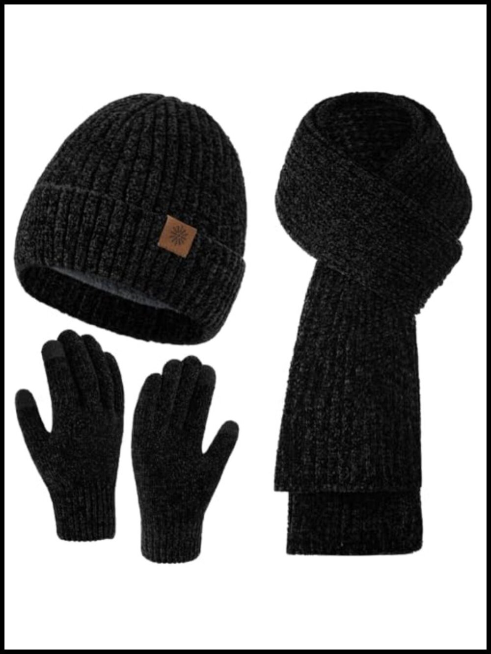 Winter Beanie Hat Scarf Gloves Set Alpaca Fiber Fleece Lined 3 Piece